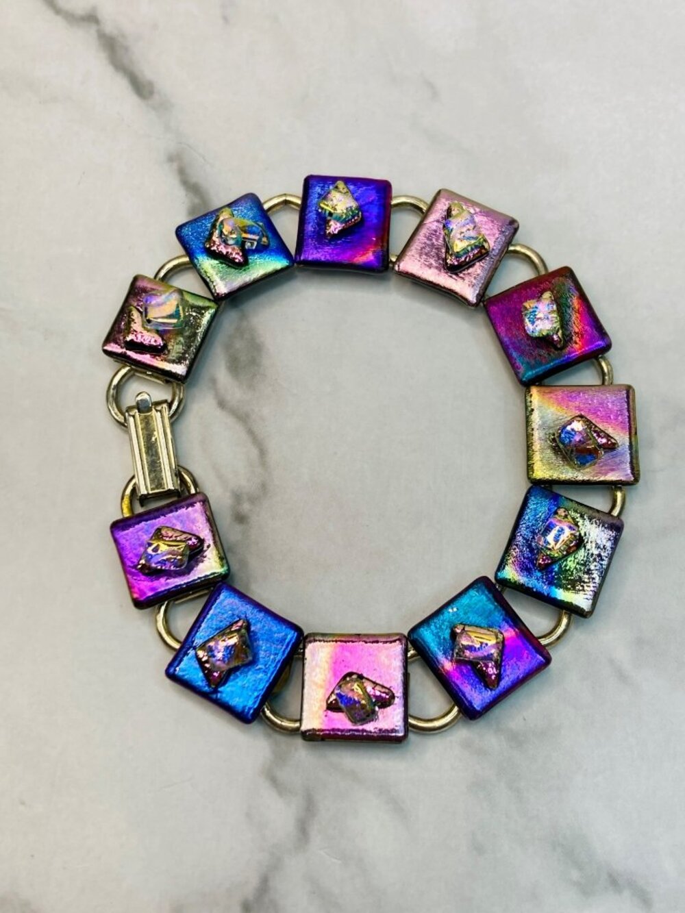 Metallic Multicolored Dichroic Glass Link Bracelet -22B